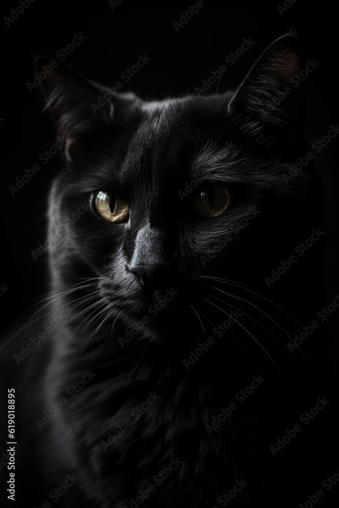 black cat portrait created using Generative AI	