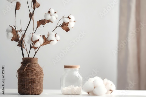 Vase cotton branches. Generate Ai