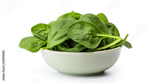 Crisp and Vibrant: Isolated Spinach Leaves on White Background. Generative AI
