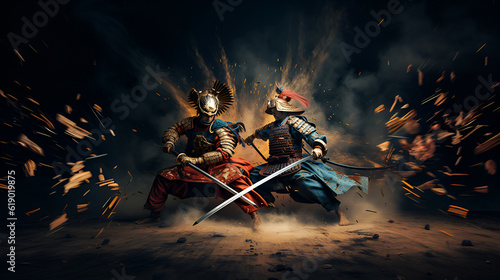 Two fighting samurai warriors. Designed using Generative AI 