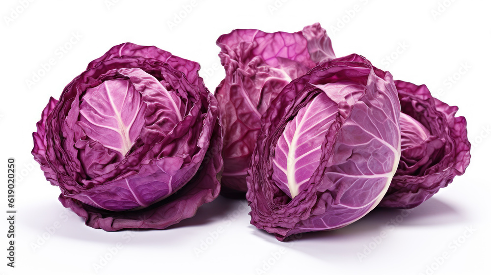 Crimson Delight: Red Cabbage Isolated on White. Generative AI Crimson Delight: Red Cabbage Isolated on White. Generative AI