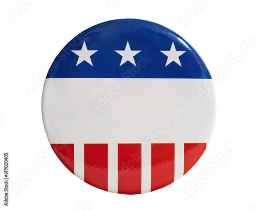 Pin with USA flag USA campaign votes, isolated on blank background. photo
