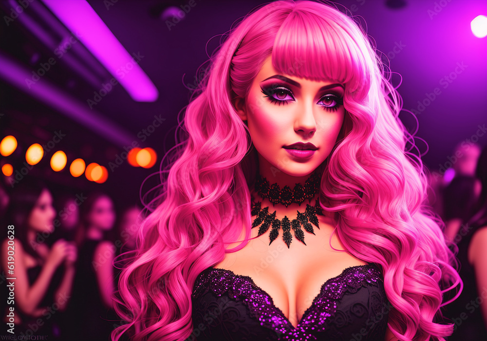 Beautiful girl at a nightclub party. A woman poses at a social event. Generative AI Beautiful girl at a nightclub party. A woman poses at a social event. Generative AI