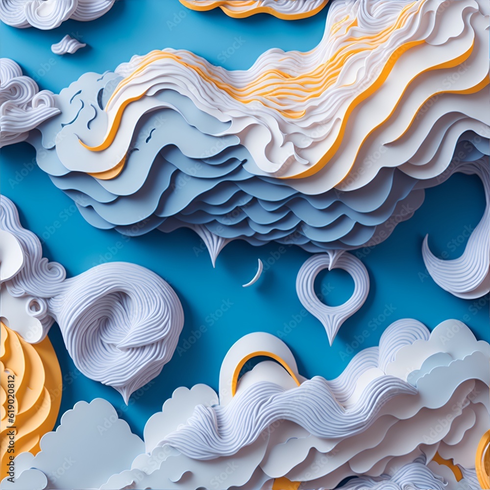 A detailed illustration of clouds quilled paper, intricated details, proportionate, square made with Generative AI.