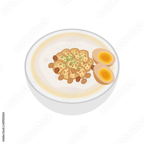 Delicious Bubur Ayam Or Chicken Porridge Vector Illustration Logo