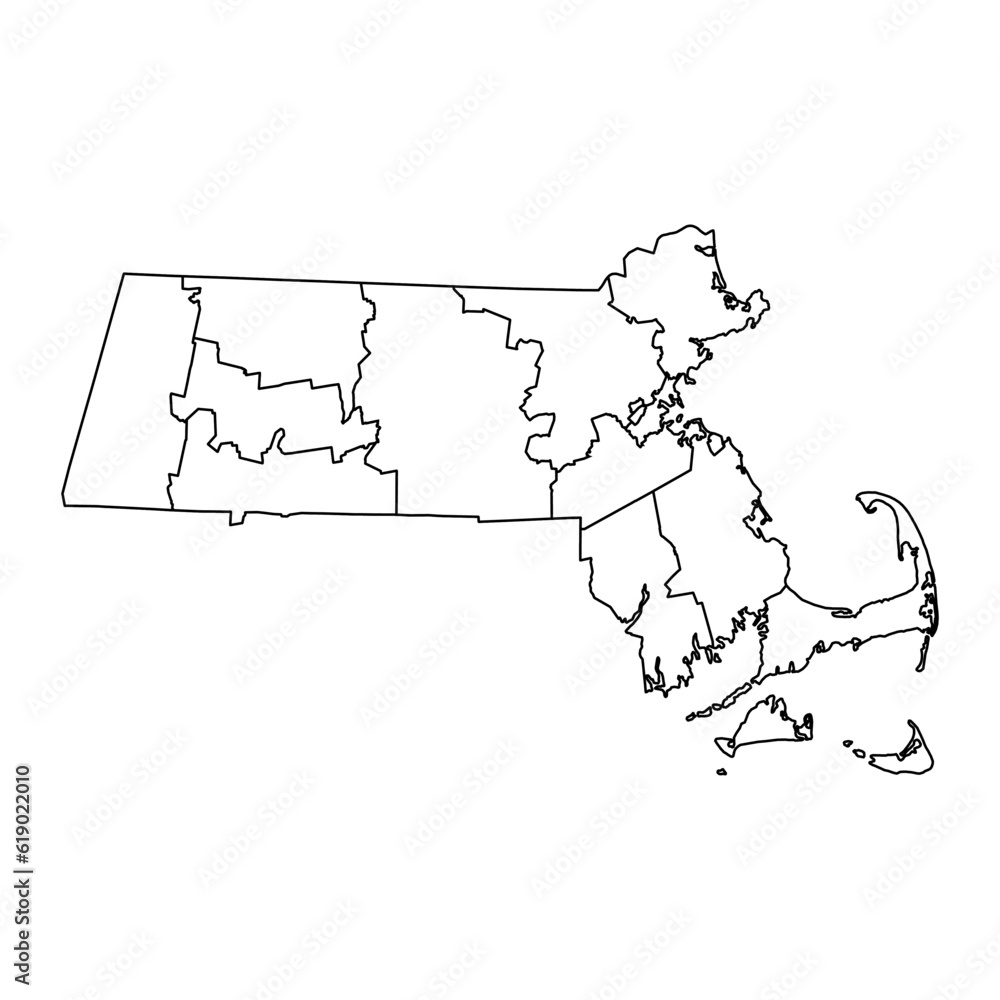 Massachusetts state map with counties. Vector illustration.
