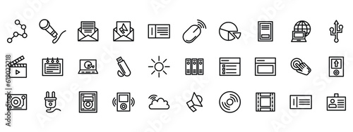 communication, network, media, service, multimedia, icon set, line icon pack