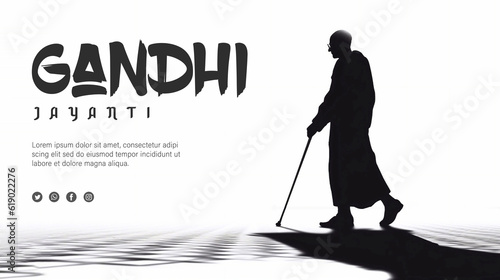 Happy Gandhi Jayanti Poster Design with Mahatma Gandhi Silhouette