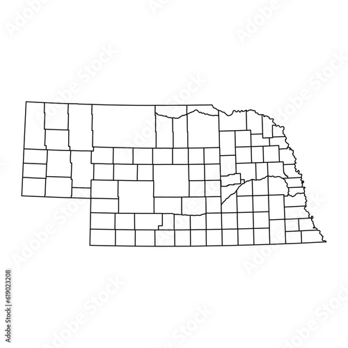 Nebraska state map with counties. Vector illustration.