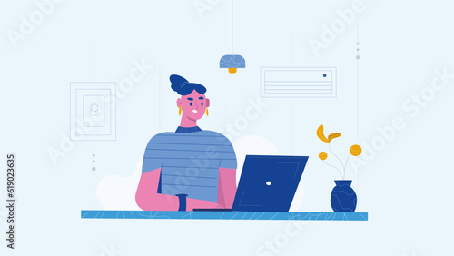 woman work on laptop at office