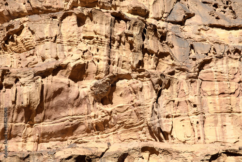 Arabian desert. Wadi Rum. Rock formation. Close-up. Pattern. Background.