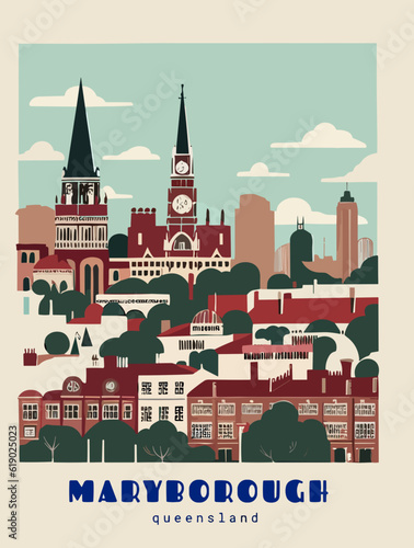 Maryborough: Beautiful vintage-styled poster with an Australian cityscape with the name Maryborough in Queensland photo