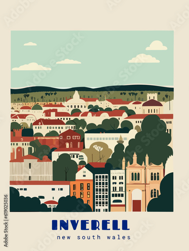 Inverell: Beautiful vintage-styled poster with an Australian cityscape with the name Inverell in New South Wales photo