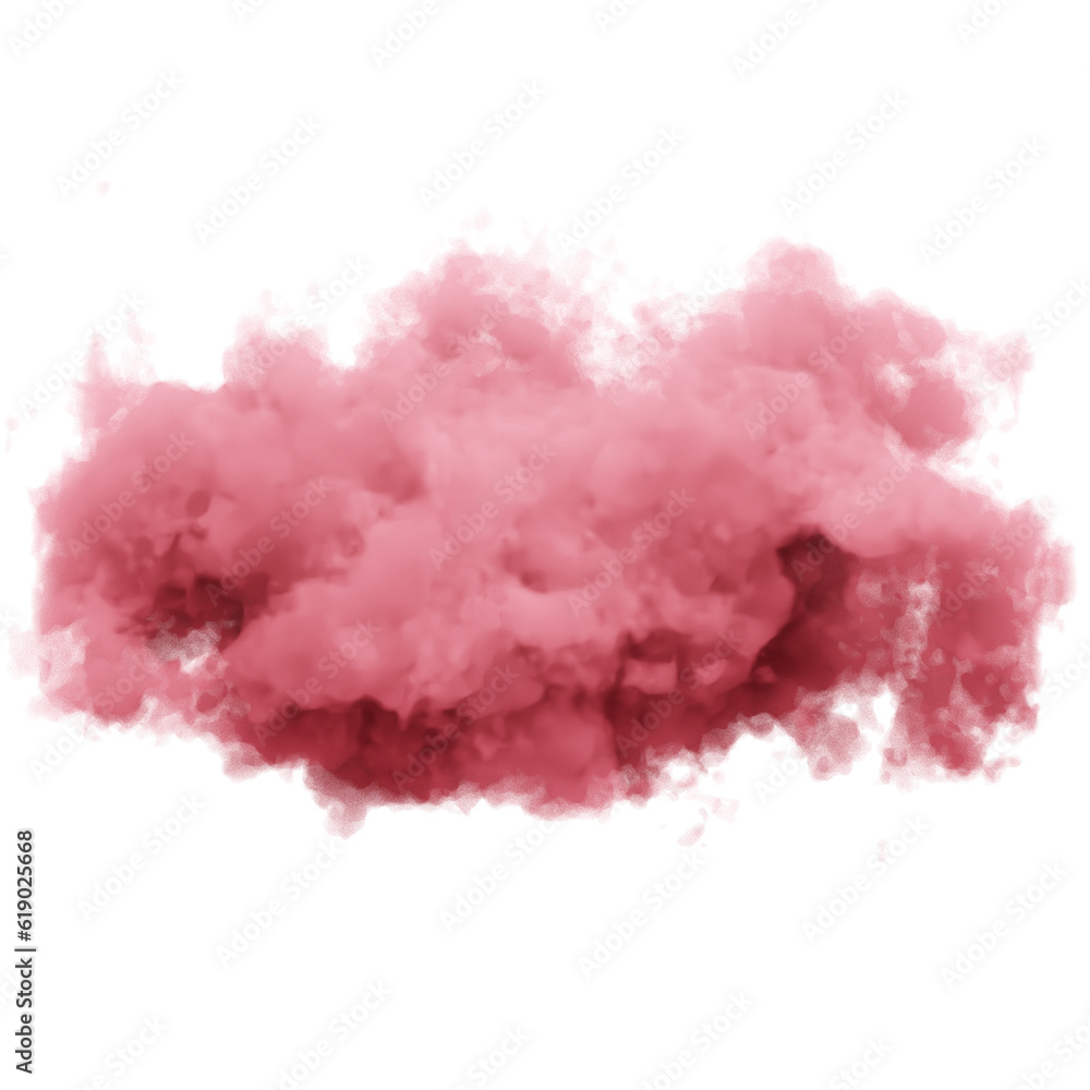 Realistic pink clouds on a transparent background. 3D rendering illustration.
