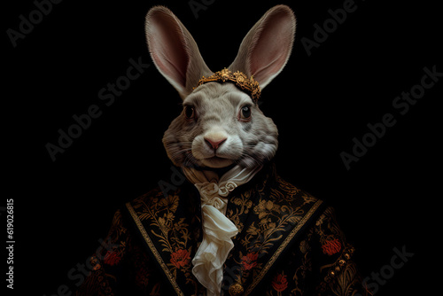 A hare dressed in a baroque caftan. Renaissance. Generative AI