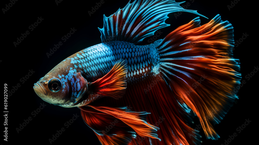 Fototapeta premium Betta fish captivate with their mesmerizing colors and intricate patterns, but have you ever seen them in a mirrored reflection?