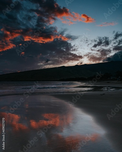 Picturesque scene of a beach at sunset