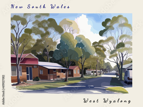 West Wyalong: Postcard design with a scene in Australia and the city name West Wyalong photo