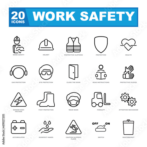 Work safety concept, hazards, protections, health and regulations. Perfect for information boards.