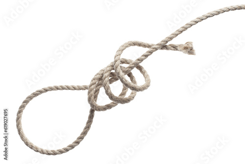 The process of tying a rope knot for a noose, cut out