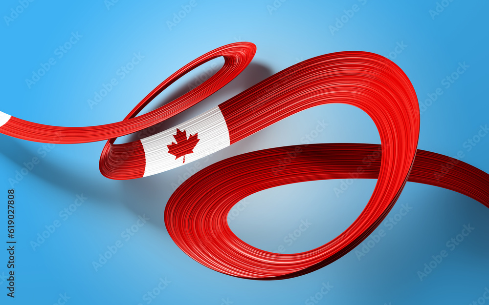 3d Flag Of Canada 3d Waving Ribbon Flag Isolated On Blue Background, 3d illustration 3d Flag Of Canada 3d Waving Ribbon Flag Isolated On Blue Background, 3d illustration