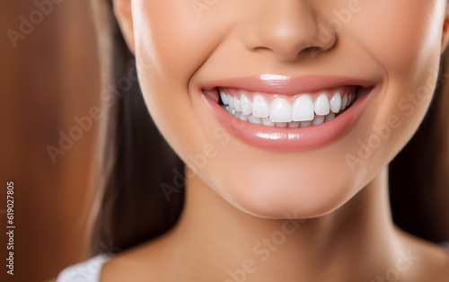 Extra close-up of a female mouth  dazzling smile and very white teeth