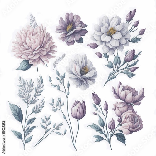 Flowers , pastel shade, vector art watercolor shade, print digital paper illustration for Instagram, white background,Vector, 4K,white background,4K resolution, white background. Generated AI.
