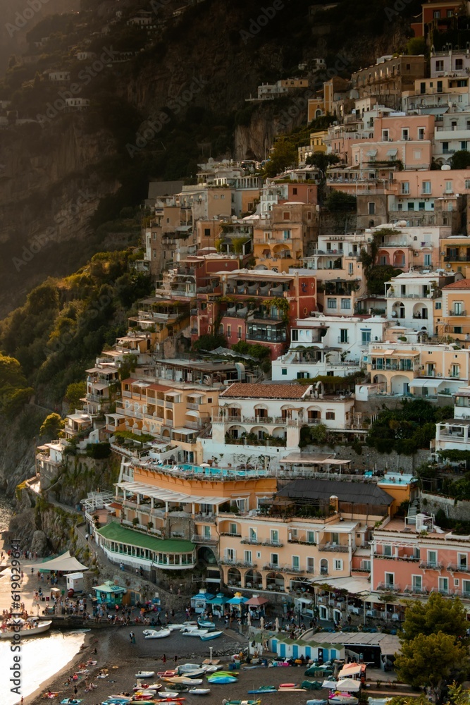Stunning view of the Positano coastline in the summertime