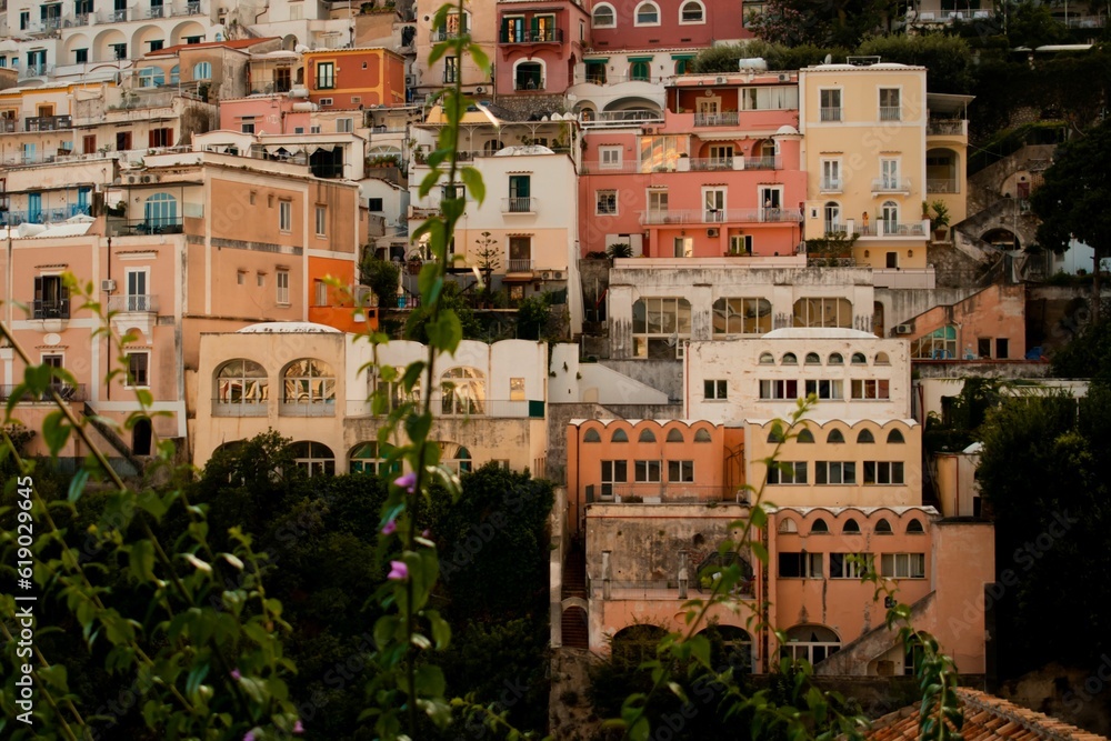 Picturesque city perched atop a mountainous landscape in  Positano, Amalfi Coast, Italy