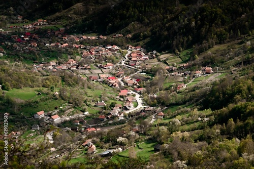 Tranquil view of a rural village situated in the Apuseni Mountains in Romania