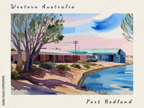 Port Hedland: Postcard design with a scene in Australia and the city name Port Hedland photo