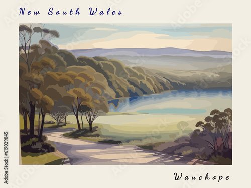 Wauchope: Postcard design with a scene in Australia and the city name Wauchope photo