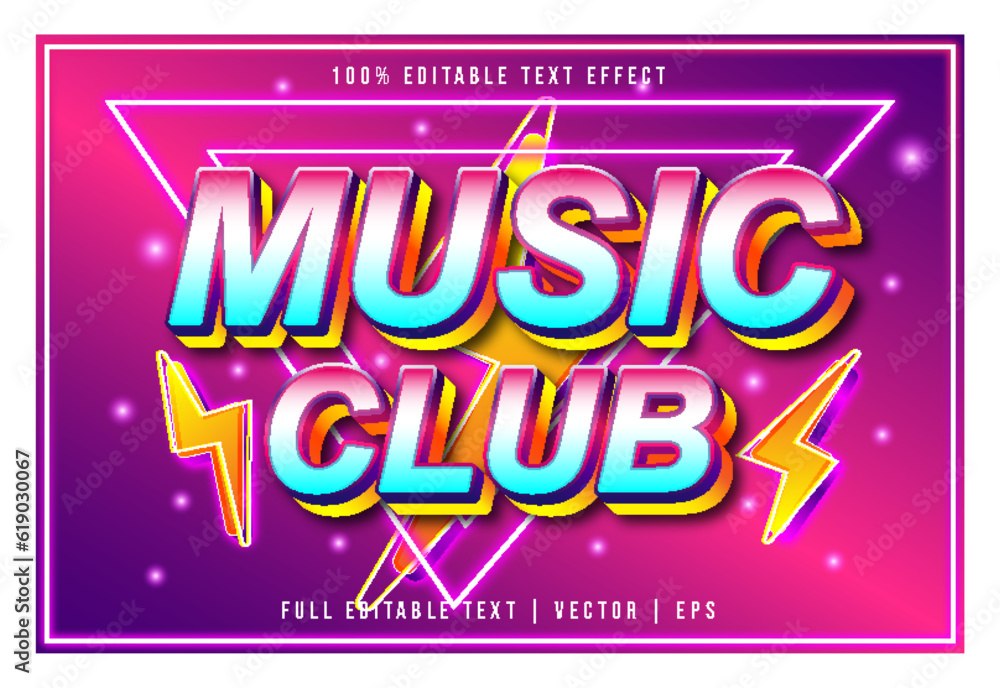 Editable Text Effect Music Club 3D Modern Style