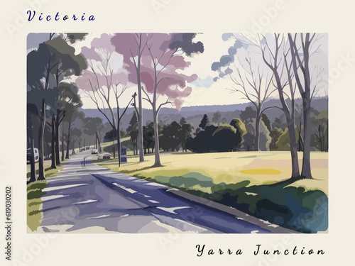 Yarra Junction: Postcard design with a scene in Australia and the city name Yarra Junction photo