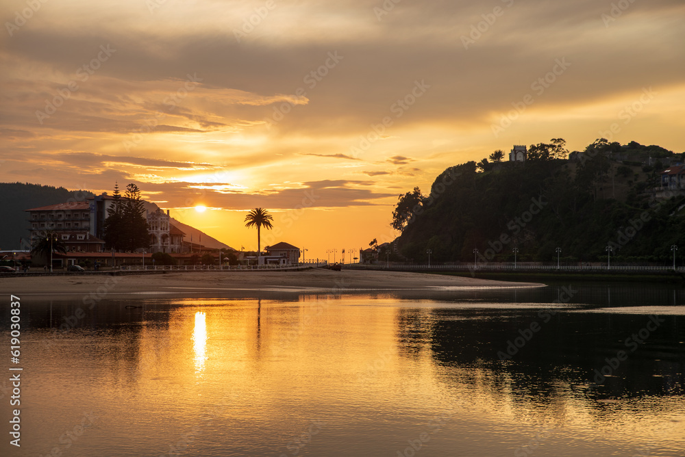 View of sunset in Ribadesella on north Spain