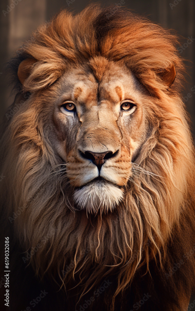 Close-up portrait of a big lion, the king of the jungle