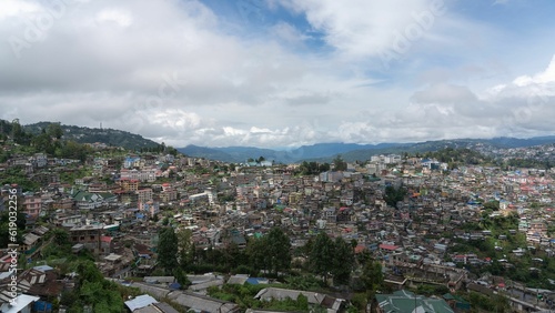Aerial view of Kohima skyline on a cloudy day in Nagaland, India photo