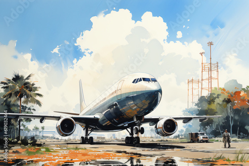 transport by airplane in watercolor design