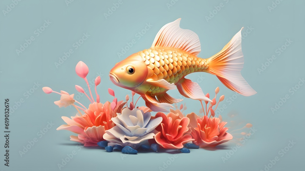 koi fish 3d on light pastel clean background. generative ai - obrazy, fototapety, plakaty 