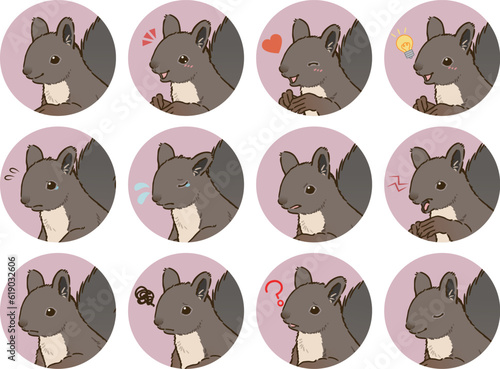 ニホンリスの表情アイコンセット