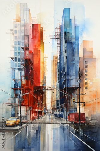 construction site at a modern city in watercolor design
