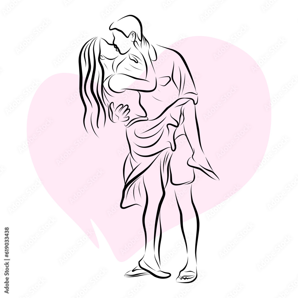 Couple show love for each other line art illustration Couple show love for each other line art illustration