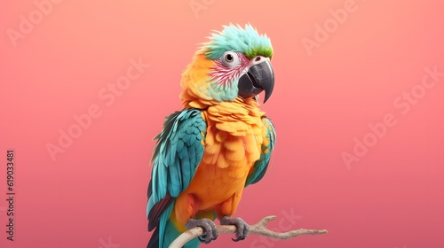 Macaw. The parrot is sitting on branch. Beautiful gradient pastel background. generative ai