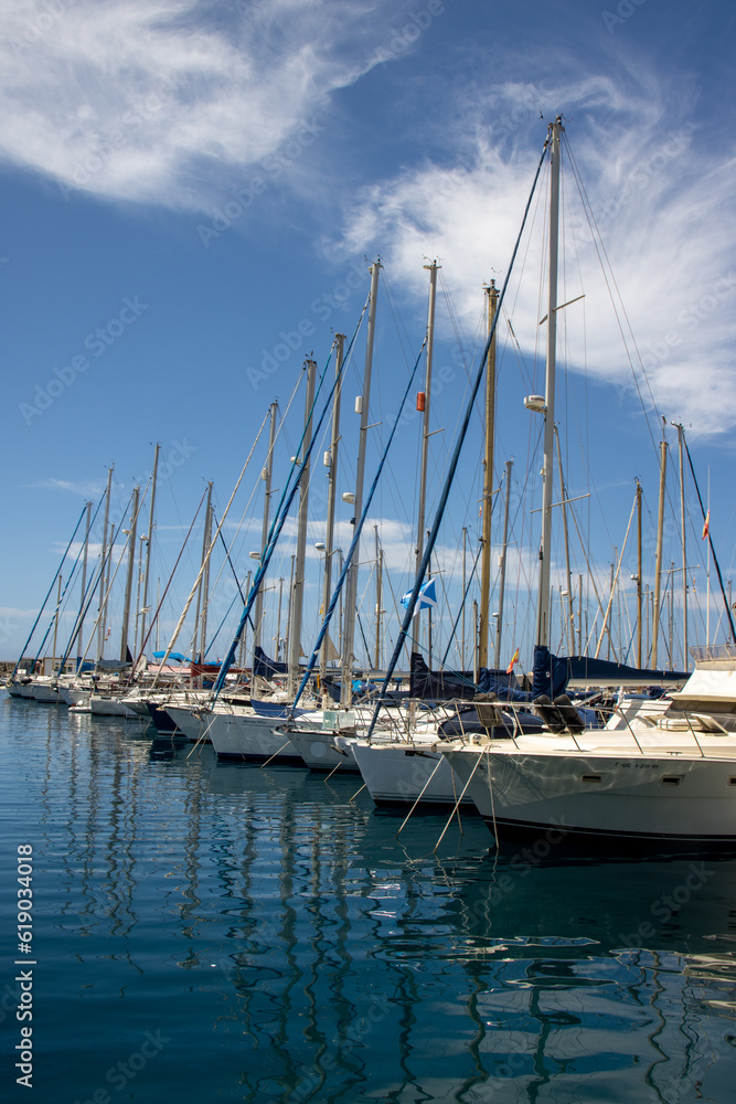 In Puerto de Mogán there is a small marina where fishing boats mingle with yachts and pleasure boats. Gran Canaria, Spain
