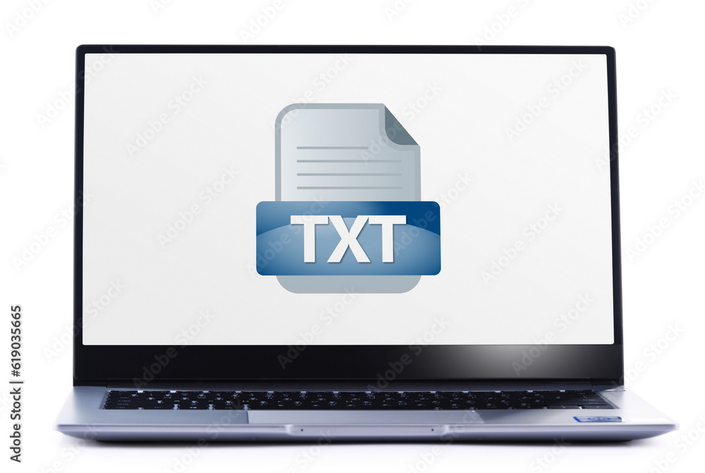 Laptop computer displaying the icon of TXT file Laptop computer displaying the icon of TXT file