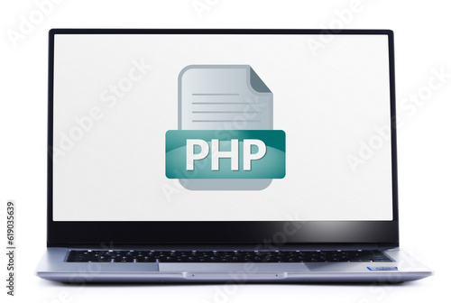 Laptop computer displaying the icon of PHP file