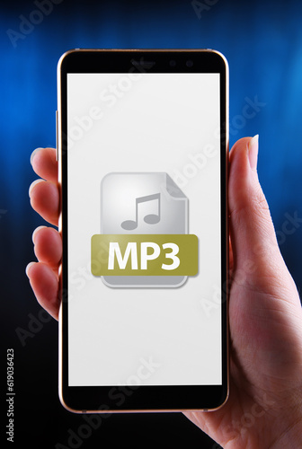 A smartphone displaying the icon of MP3 file
