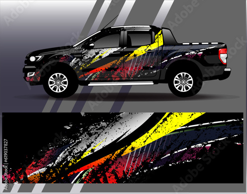 Car wrap design vector.Graphic abstract stripe racing background designs for vehicle, rally, race, adventure and car racing livery