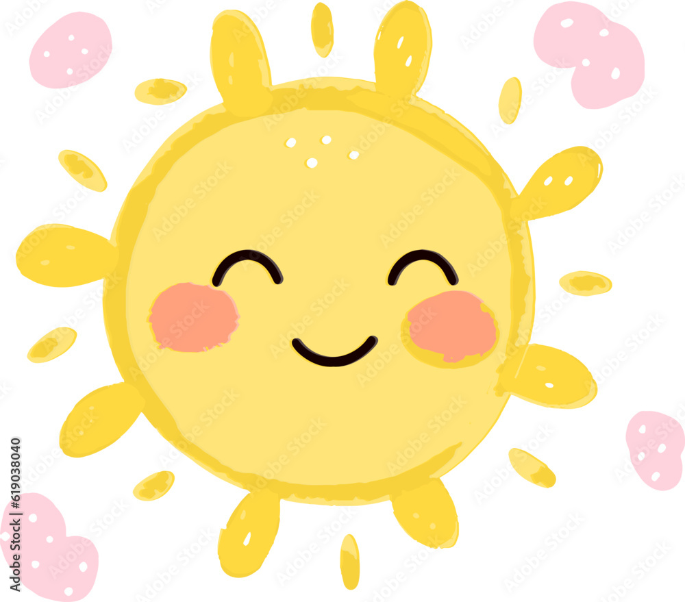 A Little Cute Kawaii Charming Kid Character Radiant Sun Design (Best use Decoration for Template, Poster, Card, etc.)