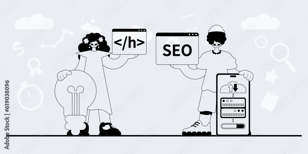 A team that specializes in SEO . trendy exemplar in a analogue manner. Trendy style, Vector Illustration A team that specializes in SEO . trendy exemplar in a analogue manner. Trendy style, Vector Illustration